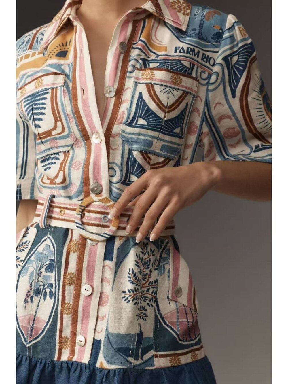 FARM Rio Multicolor Printed Mini Dress — Blue, Pink, Cream, Gold - Picture 3 of 16